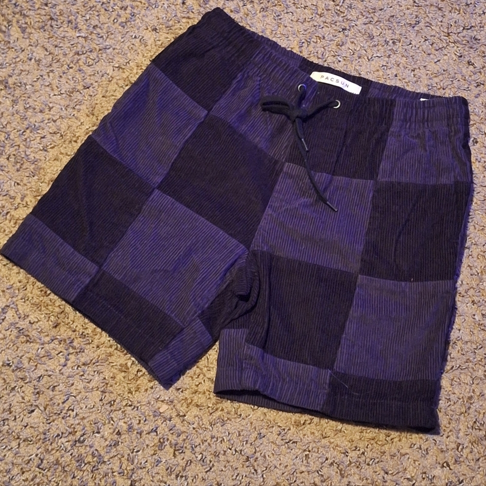 PacSun Men’s Patchwork Corduroy Shorts - Navy/Black